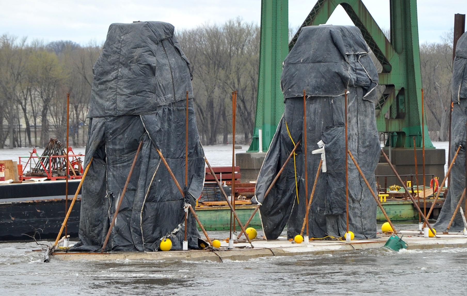 Construction and demolition work for the new Interstate 74 bridge.